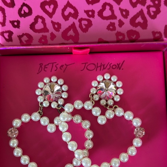 Betsey Johnson Pink and White Heart Earrings - Picture 3 of 3